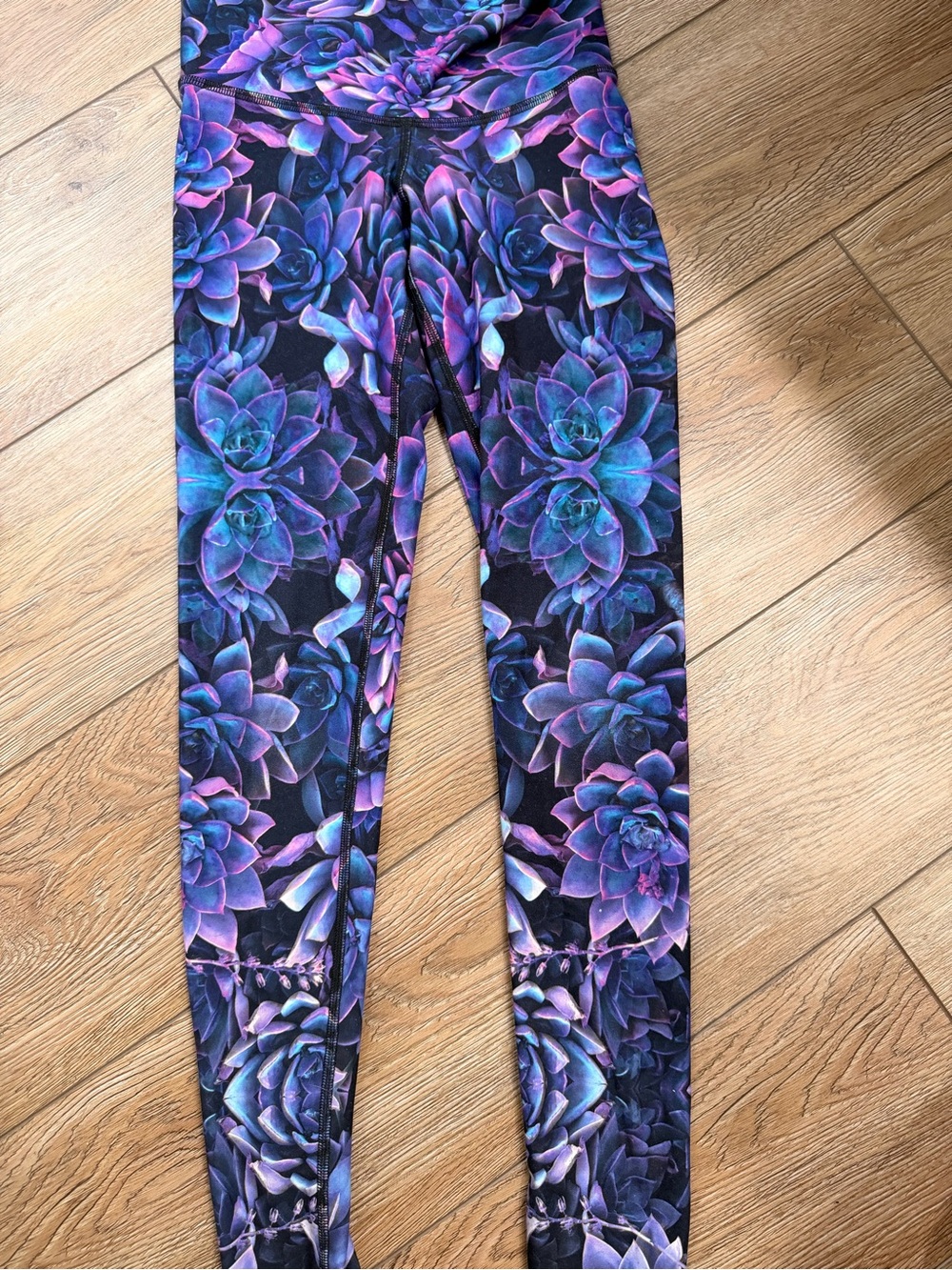 Purple Floral Succulent Print Leggings 0189